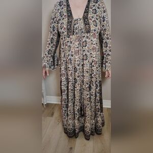 Chaudry Boho Floral Maxi Dress XL 3/4 Bell Sleeve Renaissance